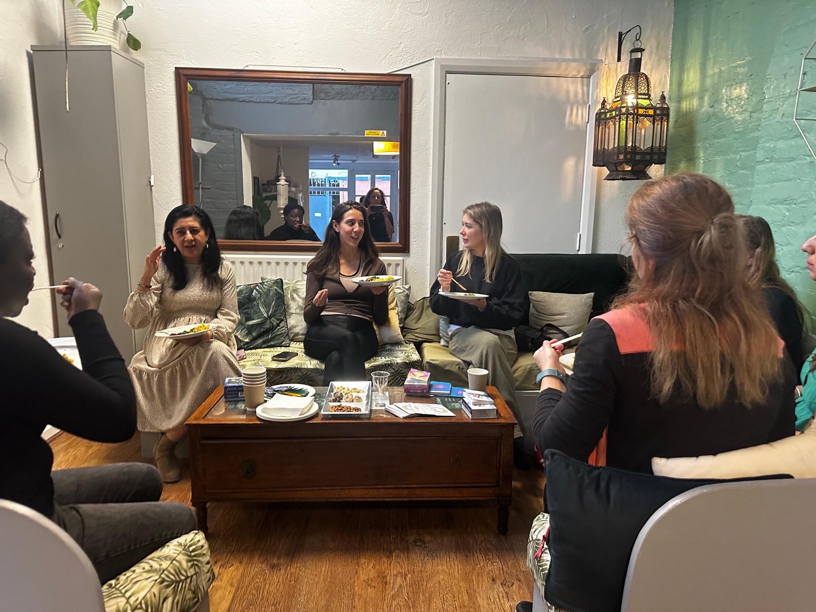 Women enjoying a nourishing lunch together at a retreat